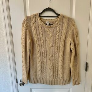 L.L. Bean Cotton Cable Knit Sweater in Beige
